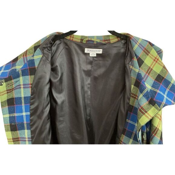 Pendleton Green Plaid 100% Virgin Wool Jacket/Blazer Modern Bell Sleeves 14 - Picture 4 of 6